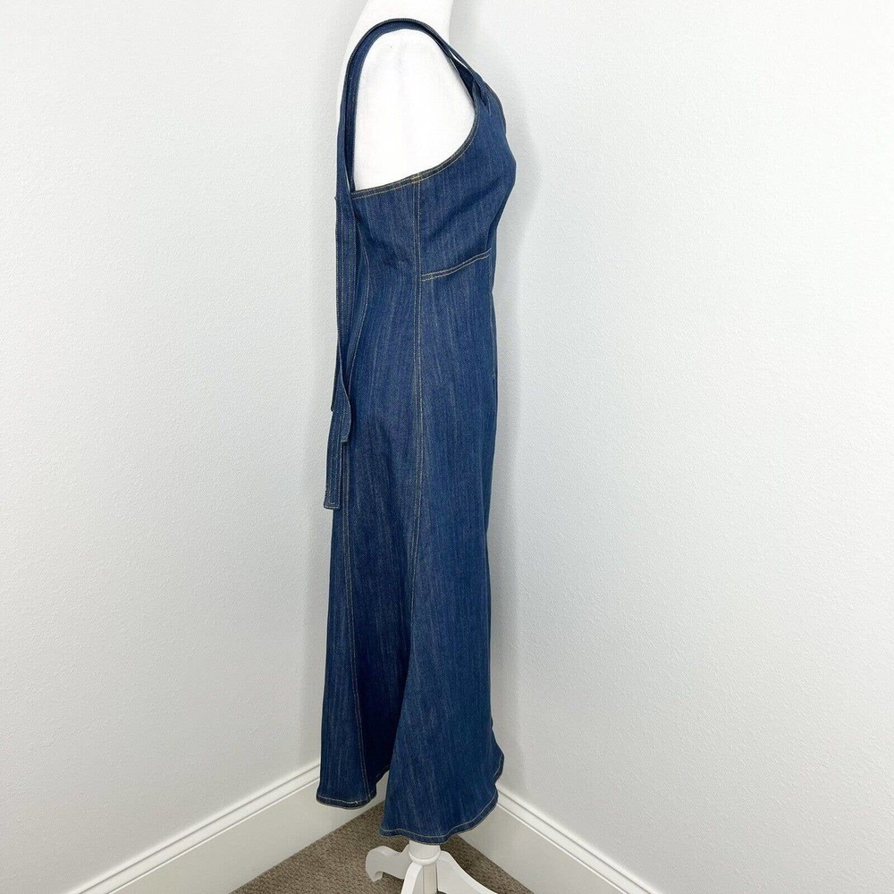 Adam Lippes Blue Stretch Cotton Denim Sleeveless V-Neck Tank Midi Dress Sz 2 - Picture 13 of 16